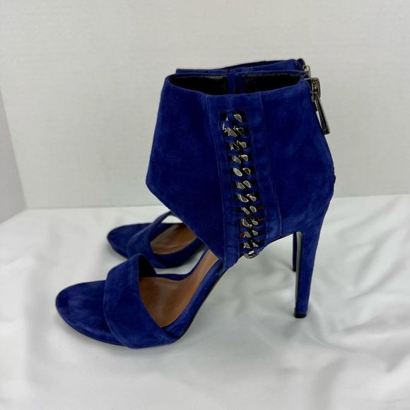 Vince Camuto Freya Open-Toe Heels Size 7 Blue Ankle Cuff Silver Chain Details - Picture 3 of 12